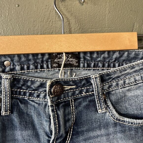 ReRock For Express Jeans Womens 4R Blue Denim Skinny Embroidered Hardware Logo - Picture 2 of 6